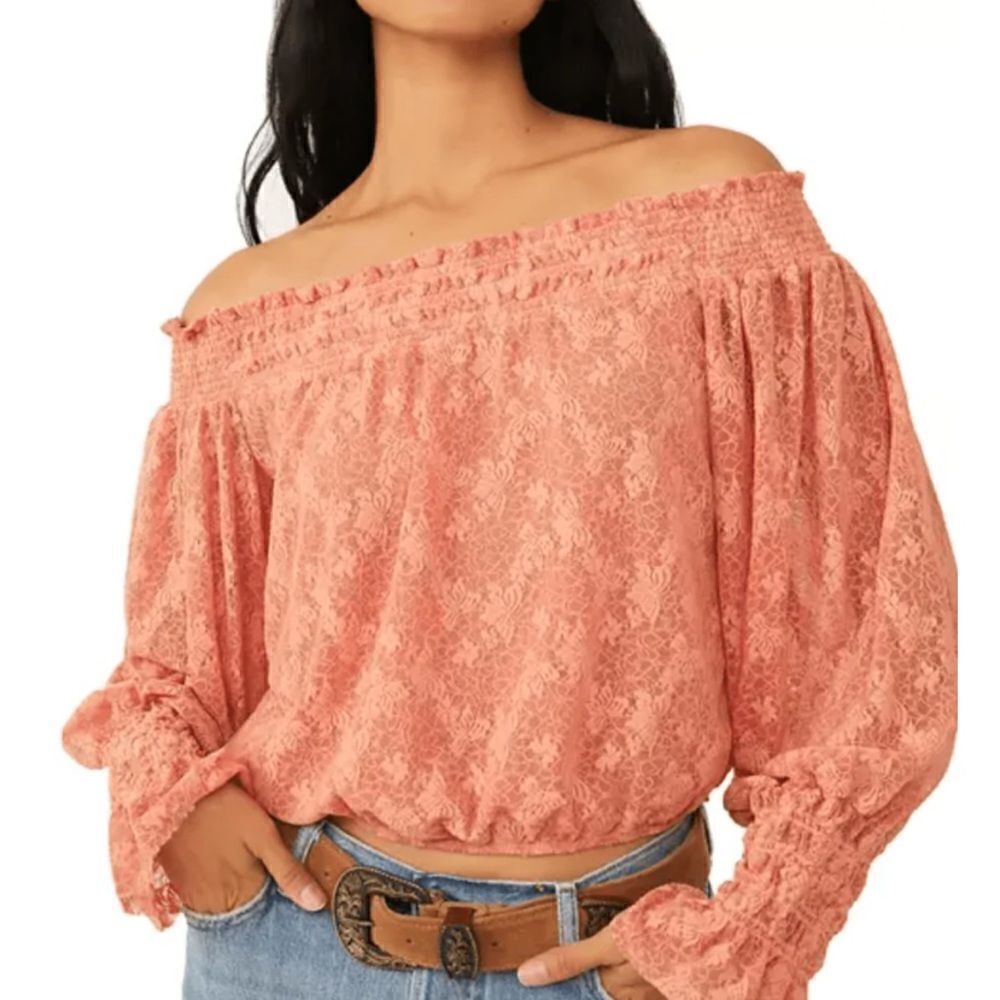 NWT - Free People Emily Lace Off the Shoulder Top in Savannah Red Size: XS